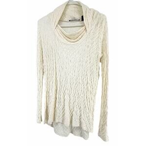 Sno Skins Women’s Large Ivory Textured Knit Cowl Neck Top Made in USA Stretch